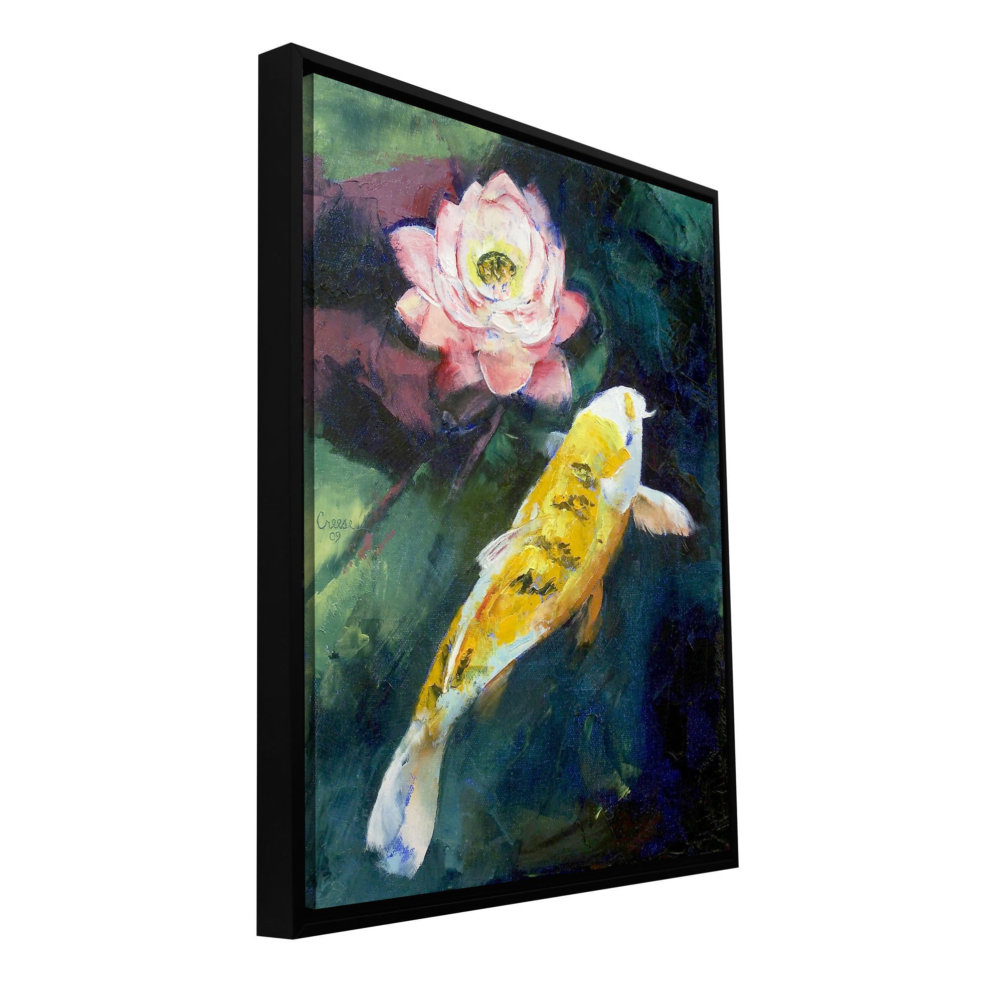 Michael Creese "Koi And Lotus Flower" Floater-Framed Gallery-Wrapped Canvas