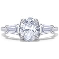 thumbnail image 2 of 2 Carat 8X6MM Oval & Tapered Cut Lab Created Moissanite Diamond 3-Stone Engagement Ring For Women In 14K White Gold Over Sterling Silver (VVS1 Clarity, 2.00 Cttw)-11, 2 of 7