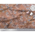 thumbnail image 2 of Soimoi Brown Cotton Poplin Fabric Blue Floral & American Robin Bird Printed Craft Fabric by The Yard 42 Inch Wide, 2 of 3