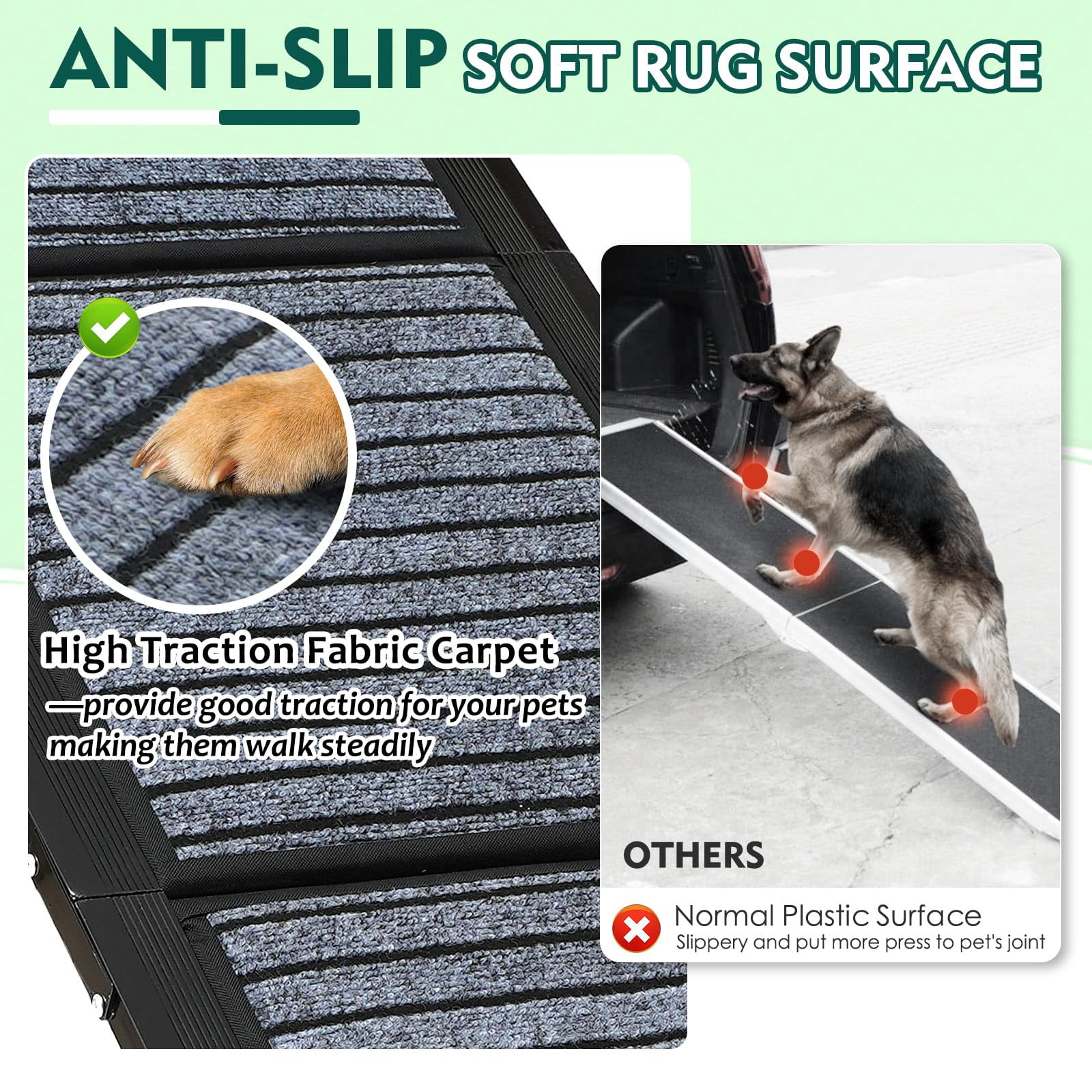 71" Foldable Dog Ramps for Large Dogs, Dog Car Ramp with Non-Slip Rug Surface, Pet Ramp Stairs Portable,Dog Steps for Medium & Large Dogs Up to 220 LBS Get Into a Car, SUV & Truck