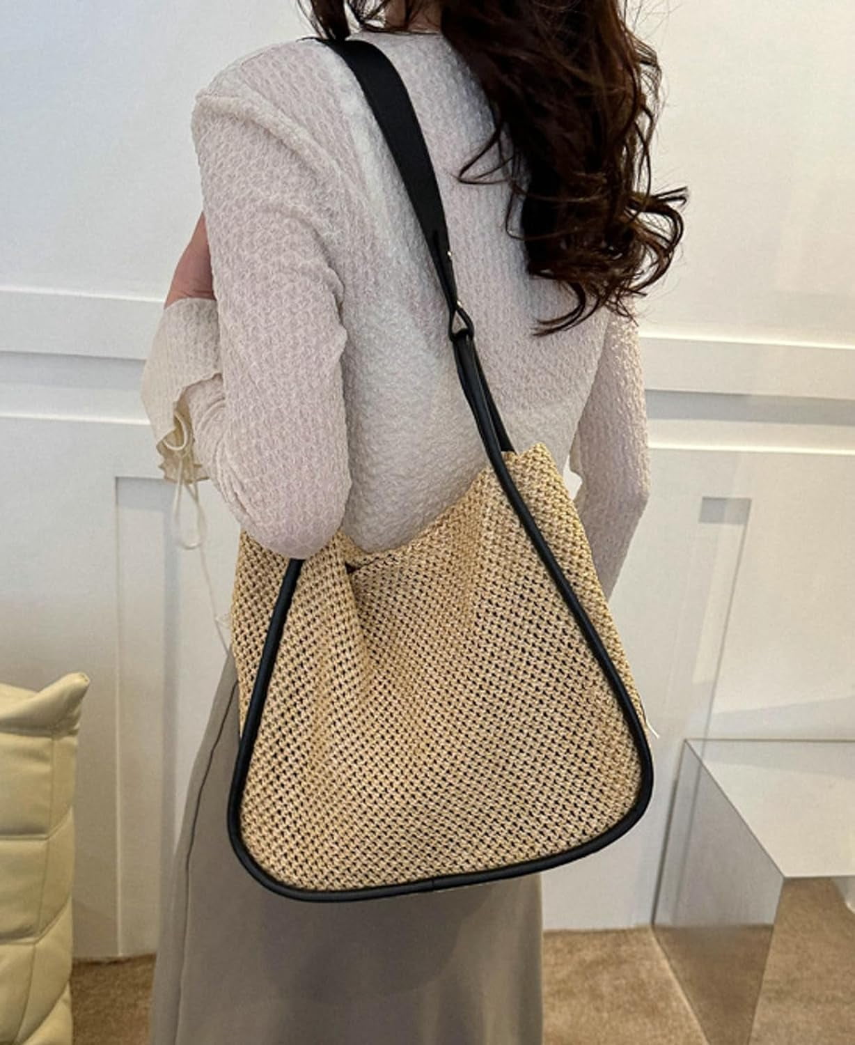CoCoMangos Beach Bags for Women Crochet Woven Tote Bag Large Travel Shoulder Handbag Bag Beach Purse Mesh Hollow