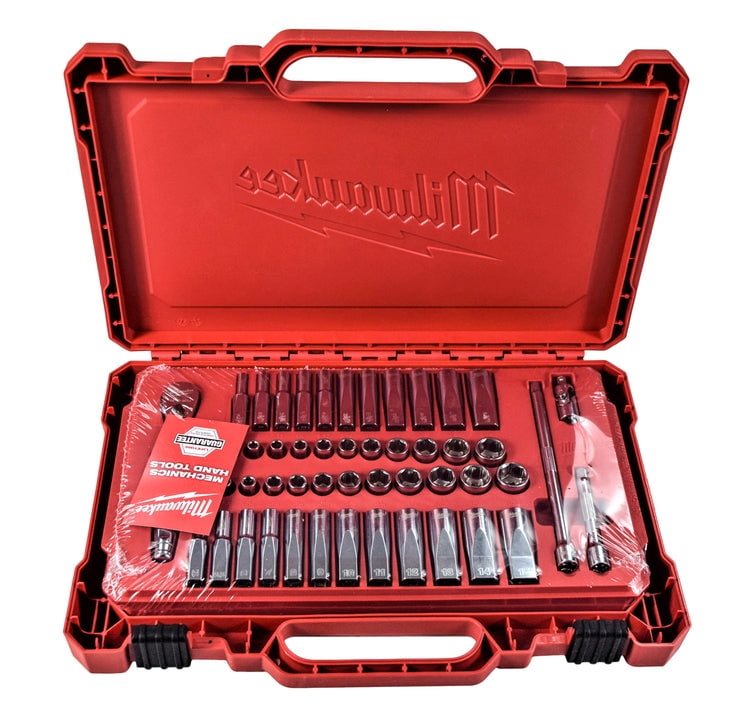Milwaukee 50-Piece 1/4 in Drive Ratchet and Socket Set (48-22-9004) – 90-Tooth Slim Ratchet, SAE and Metric Sockets, Carrying Case