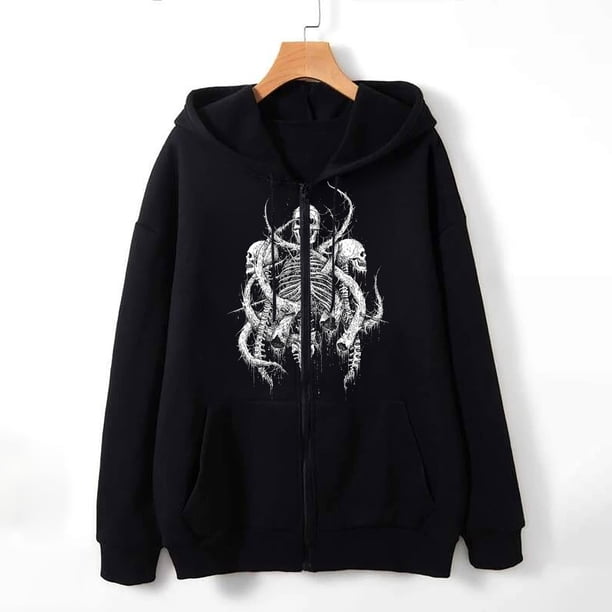 Pntutb, sudadera de calavera oscura de otoño/invierno para mujer, sudadera con capucha para hombre y mujer, sudadera gótica de pareja Harajuku, sudadera con cremallera de gran tamaño, liquidación Pntutb Pntutb-2203