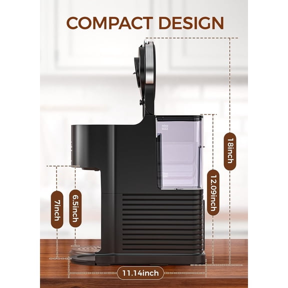 Commercial Single Serve Coffee Maker, K Cup Coffee Brewer for Capsule and Ground Coffee, Capsule Coffee Machine with 40 Oz Water Tank, -Heat, 5 Brew Sizes Up To 14 Oz, Black