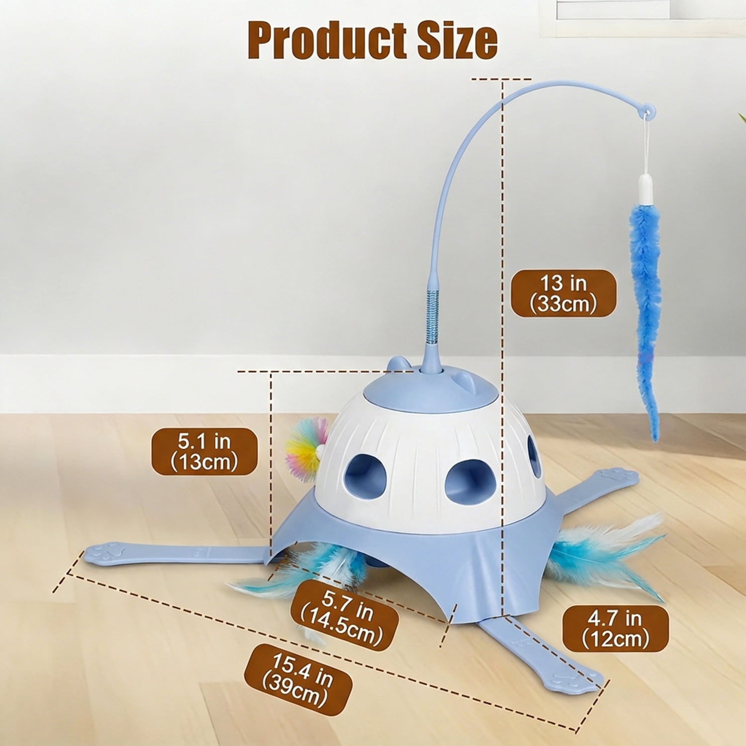 3 In 1 Fully Automatic Cat Toy Interactive Cat Toys for Indoor Cats, Motion Activate Automatic Cat Toys, Hunting Chase Hide and Seek Game, Plush Rat Tail & Whack A Mole & Rotating Feather Wand