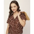thumbnail image 4 of Moomaya V-Neck Printed Tops For Women, Button Down Short Sleeve Crop Top Blouse, 4 of 8