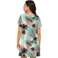 thumbnail image 3 of Horeoi Tropical Summer Palm Print Women's Short-sleeved Nightdress Breathable Cotton-like Material Loose A-line Knee-length, 3 of 6
