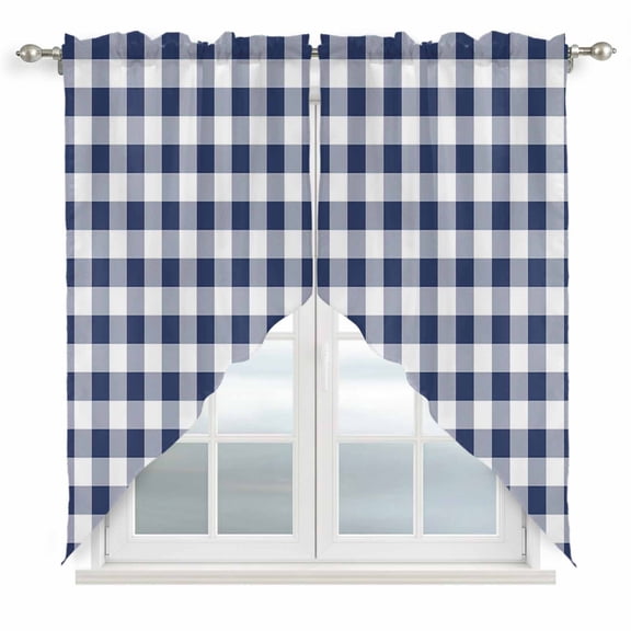 Navy Blue White Plaid Kitchen Window Curtains, Swag Curtains Valance for Bedroom Living Room Bathroom, Farmhouse Checkered Buffalo Rod Pocket Window Treatment Curtain Block Drapes 2 Panels 36"x63"