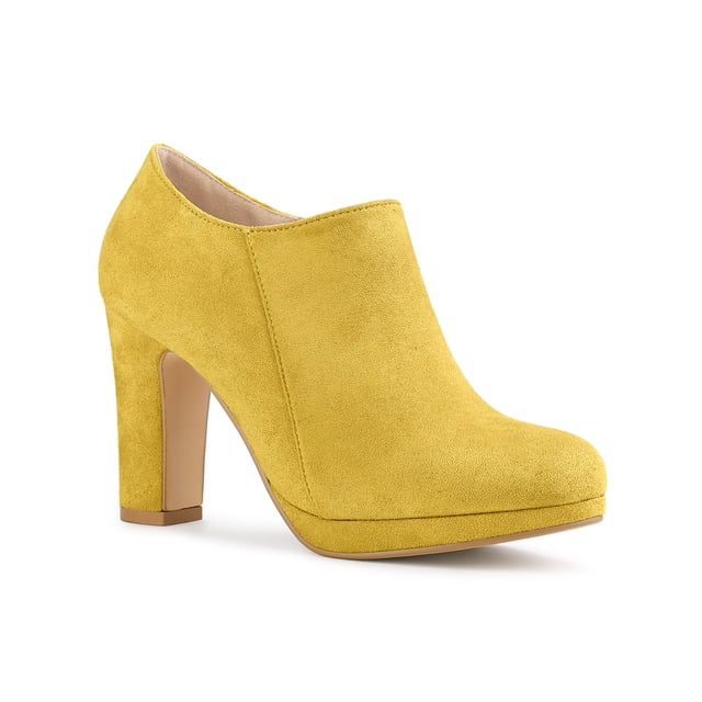 Unique Bargains Bottines à Plateforme à Bout Rond à Talon Épais pour Femme Jaune US 6