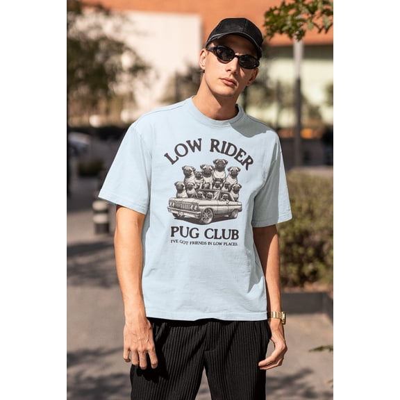 Low Rider Pug T-Shirt for Men Women, Funny Dog Club Graphic Tee, Pug Mom Dad Gift Shirt