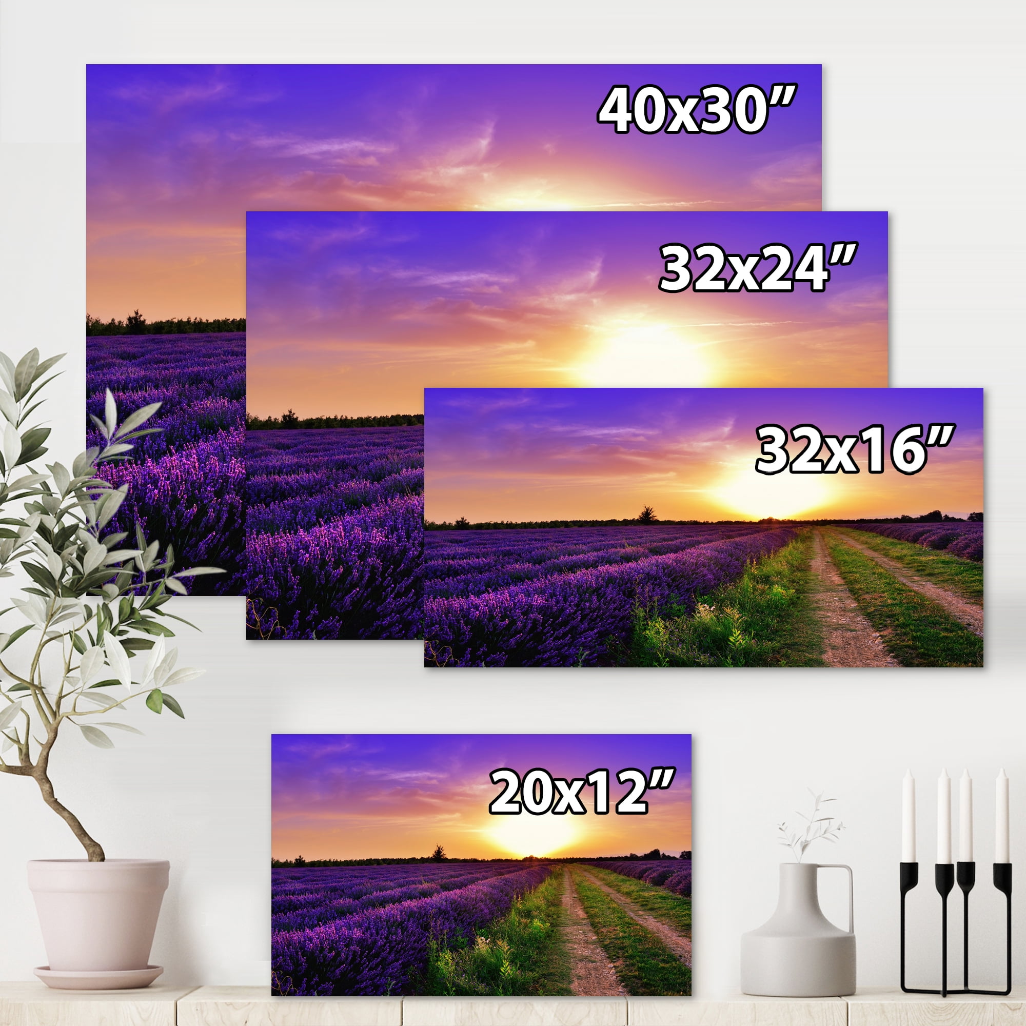 Designart ' Lavender Field At Sunrise II ' Farmhouse Canvas Wall Art Print