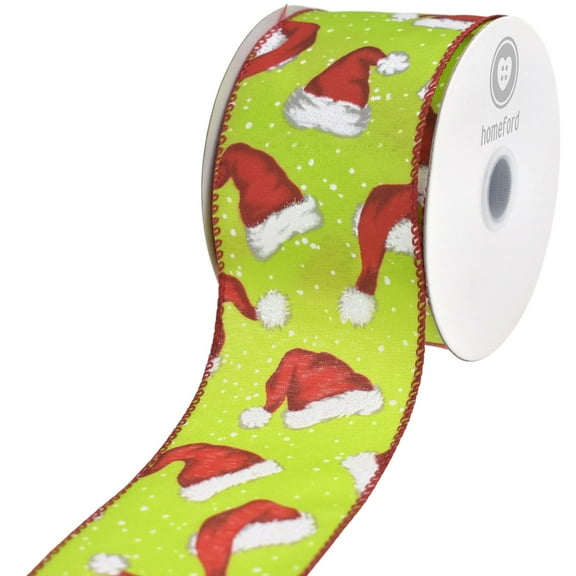 Homeford Christmas Iridescent Santa Hats Wired Ribbon, Lime Green, 2-1/2-inch, 10-yard