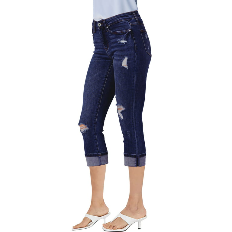 luvamia Womens Capri Jeans for Women High Waisted Skinny Ripped Jean Denim  Pants Cobalt Night Blue Size XL Fit Size 16 Size 18