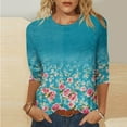 thumbnail image 2 of CYMMPU 3/4 Sleeve Crew Neck Blouses for Women Dressy Casual Spring Tops Fall Fashion Shirts Loose Fit Flower Pattern Tunic Tops Lightweight Basic T-Shirts Multicolor M, 2 of 5