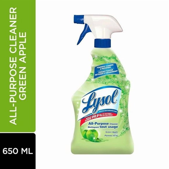 Lysol All Purpose Cleaner, Multi-surface cleaner trigger, Green Apple, Powerful Cleaning & Freshening, 650 mL