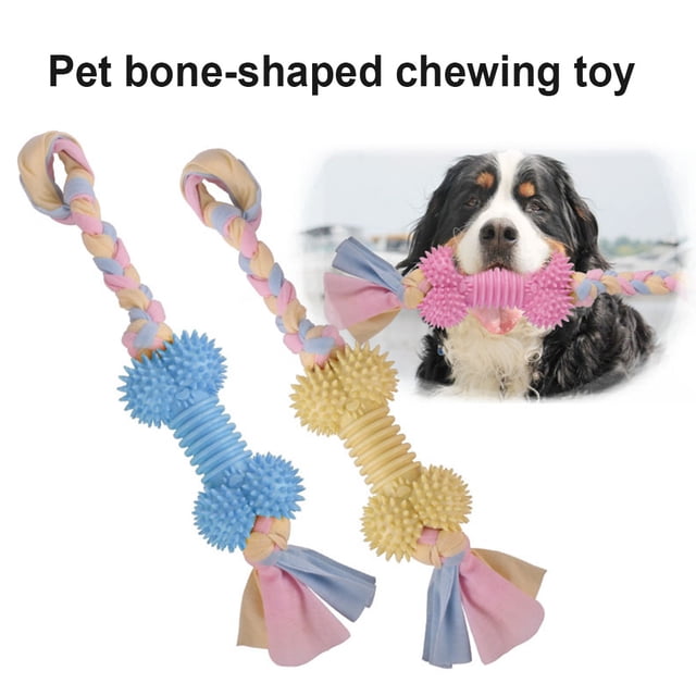 Flmtop Morsure Résistant Forme Osseuse Coton Corde Noeud Chien Dentition Interaction Animal Mâcher Jouet Bleu