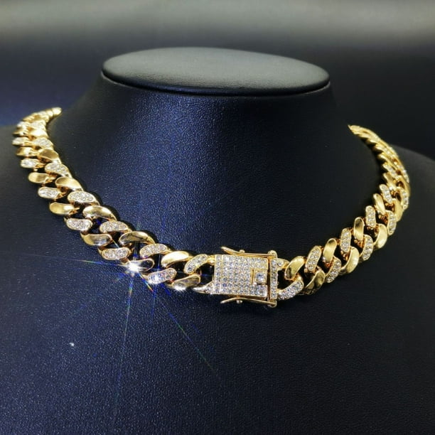 2023 Nueva cadena cubana con diamantes 12mm collarHiphop pulsera de cadena cubana Collar de hombre