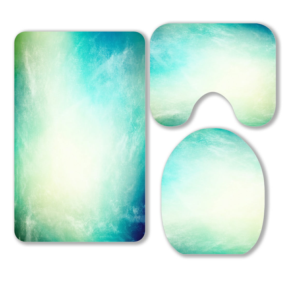 ECZJNT Grunge blue beige color 3 Piece Bathroom Rugs Set Bath Rug