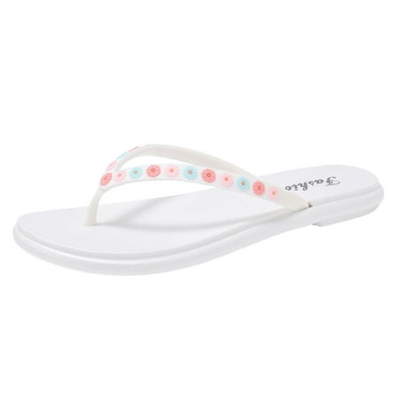 

Quealent Adult Women Sandal Women Flat Sandals Size 9 Ladies Shoes Flat Flip Flops Flat Heel Fashion Indoor Bath Slippers Quilted Sandals for Women White 6.5