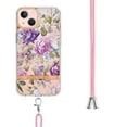 thumbnail image 3 of Flower Pattern Case for iPhone 14 Plus, Detachable Shoulder Strap Lanyard Crossbody Slim Lightweight Cover with Soft Silicone Shockproof Drop Resistant Case for iPhone 14 Plus,Purple Peony, 3 of 7
