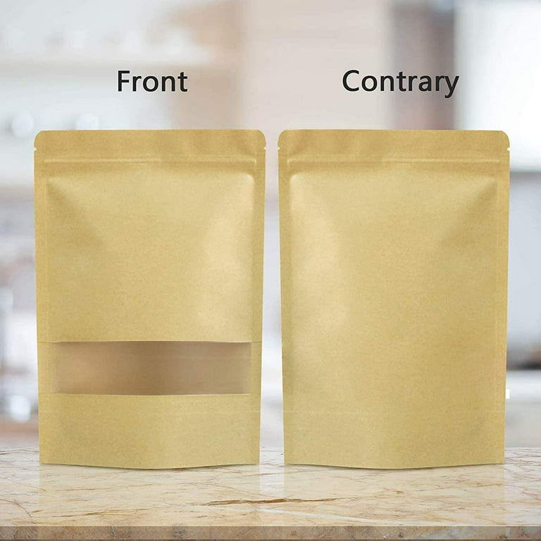 Kraft Paper Zipper Pouch Bags with Window 100 Pcs Kraft Stand Up