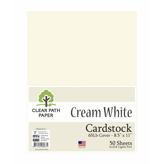 Cream White Cardstock - 8.5 x 11 inch - 65Lb Cover - 50 Sheets - Clear Path Paper