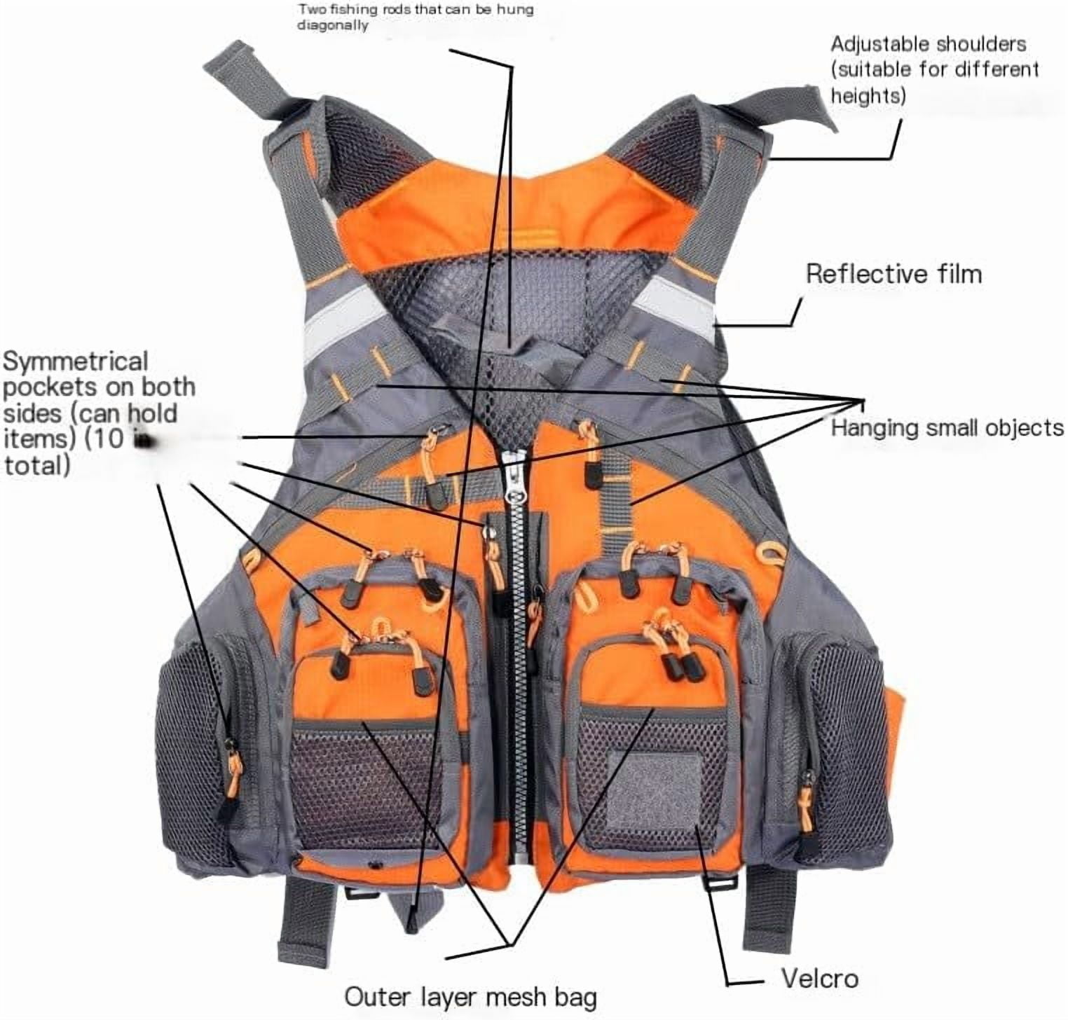 Fly Fishing Vest - Fishing Safety Life Jacket for Swimming, Sailing, Boating, Kayak - Floating Multifunction Breathable Backpack for Men and Women - Adjustable, Green/Orange/Army Green