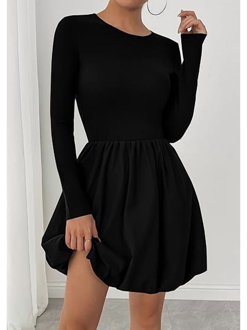 Prettygarden Fall Dresses for Women Casual Long Sleeve Bubble Cute Crew Neck A Line Mini Short Dress with Pockets, Women's, Size: Medium, Black Prettygarden Fall Dresses for Women Casual Long Sleeve Bubble Cute Crew Neck A Line Mini Short Dress with Pockets, Women's, Size: Medium, Black