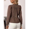 thumbnail image 2 of Womens Coffee Brown Western Style Denim Jacket With Puff Sleeves, 2 of 5