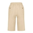 thumbnail image 5 of Womens Knee Length Shorts Summer Linen Cropped Trousers Casual Baggy Drawstring Long Shorts with Pockets Plain Elasticated Waist Half Length Capri Pants, 5 of 6