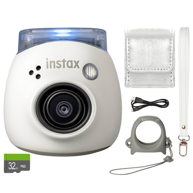 Cámara digital FUJIFILM INSTAX PAL Fuji, color blanco lechoso, con funda personalizada y paquete de accesorios para tarjetas de memoria de 32 GB