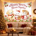 thumbnail image 3 of Happy Hearts Bloom Together with Puppy Bunny Garden, Playful Cottagecore Style for Animal Lovers, Floral Art, Valentine's Day Gift, Tapestry Wall Hanging for Nursery and Bedroom, 3 of 7