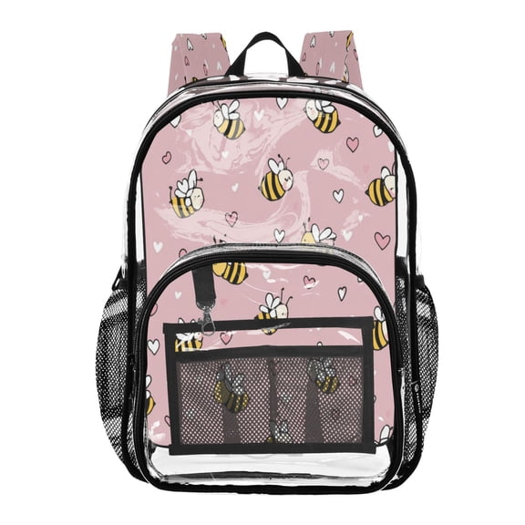 PVC Transparent Backpacks Clear Backpack for Travel and Outings Small Heart and Bee Patterns