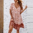 thumbnail image 5 of Vestido de mujer Gibobby con Cuello en V Manga corta estampado Floral vacaciones en la playa (Rojo,G), 5 of 5