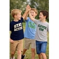 thumbnail image 3 of HILEELANG 4-13 Little/Big Boys Gray/Navy/Light Blue Varsity Slogan 100% Cotton 3-Pack Short Sleeve T-Shirt, Size 8-9, 3 of 14
