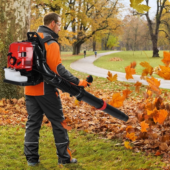 75.6CC 4-Stroke Backpack Gas Leaf Blower, Up to 900 CFM and 210 MPH, 3.7KW/5HP,Variable Speed, Cruise Control 92 or Above Pure Gas,Red Leaf Blower