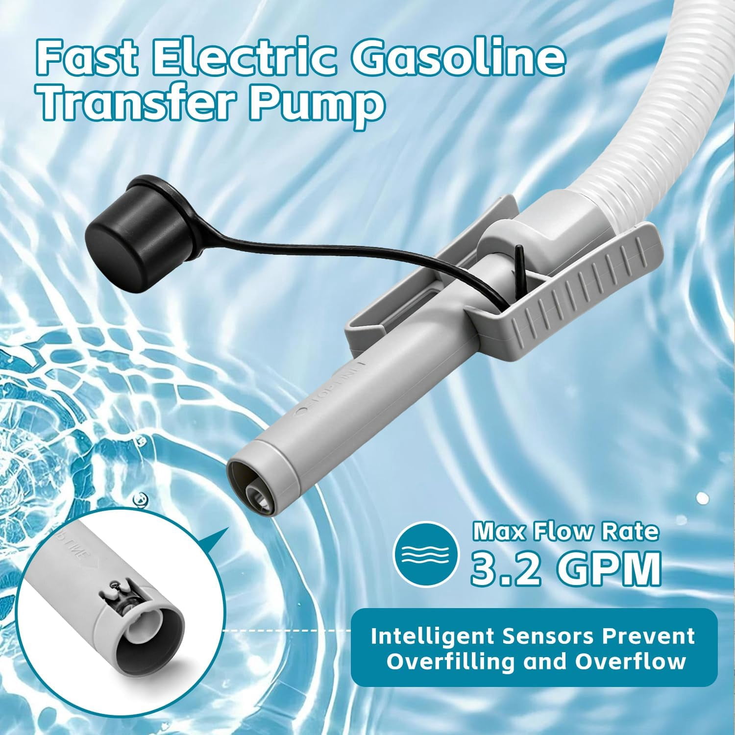 Binazon Fuel Transfer Pump 3.2 GPM Battery-Powered with Auto-Stop Sensor, 4 Adapters, 51 Inch Hose Gifts for Men Dad Him