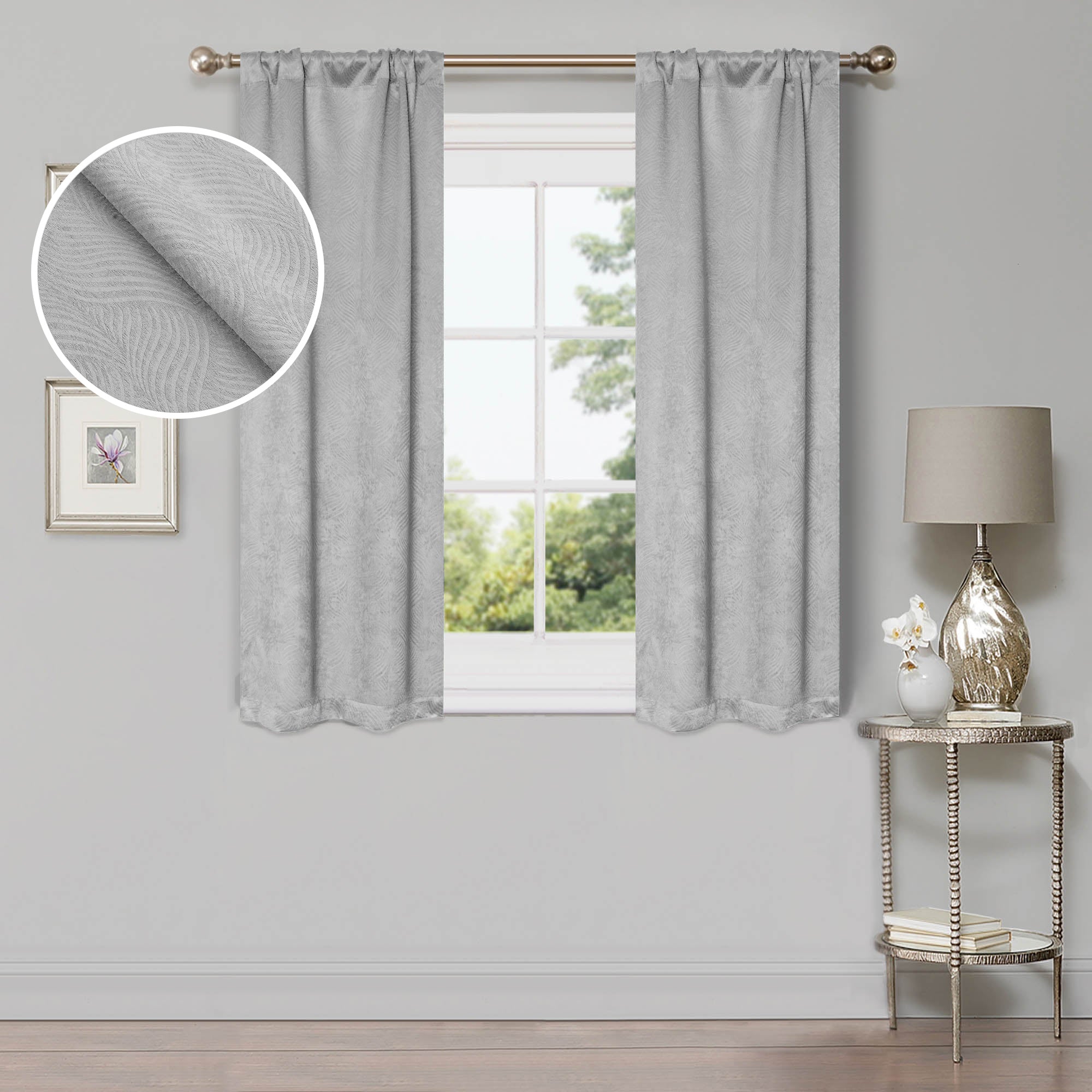 Superior Wave Blackout Rod Pocket Curtains Panel Set, Chrome, 26" x 63"