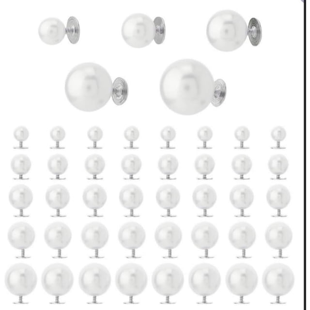 100 piezas de broches de perlas en 5 tamaños, botones de perlas, remaches de perlas, botones sin coser, botones de rosca de perlas, alfileres de perlas removibles y reutilizables.