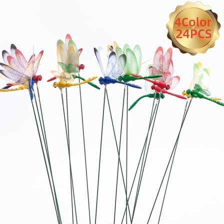 Youersen 3D Dragonfly Garden Stakes Set, 24 Pieces for Vibrant Patio and Lawn Decor, Colorful