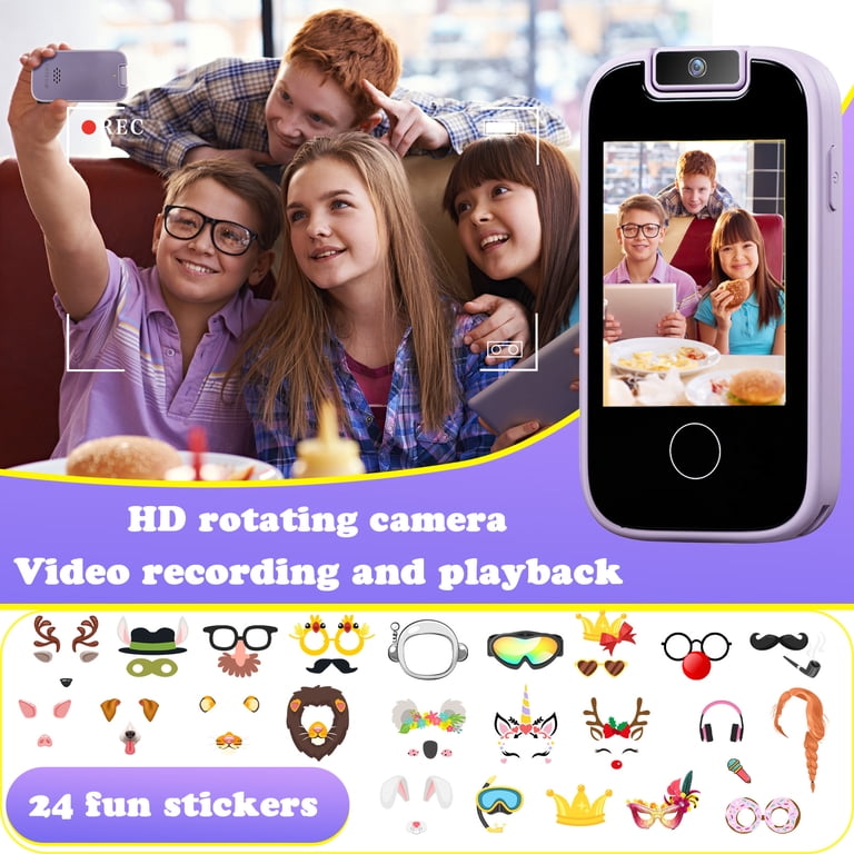 PTHTECHUS Telefono Educativo Per Bambini 4-10 Anni | Touch Screen 2,8'' | Fotocamera Flip 180° | MP3 E 13 Giochi Didattici | Tracker Abitudini