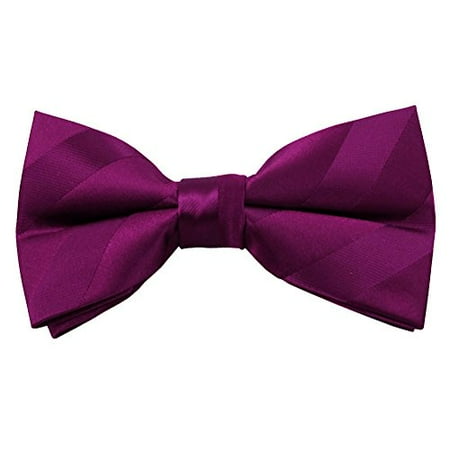 Plum Solid Color Tonal Stripe Clip on Bow Ties