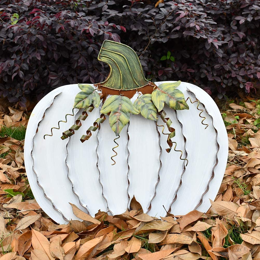Metal Fall Pumpkin Decor, Indoor Outdoor Standing Flat Pumpkin