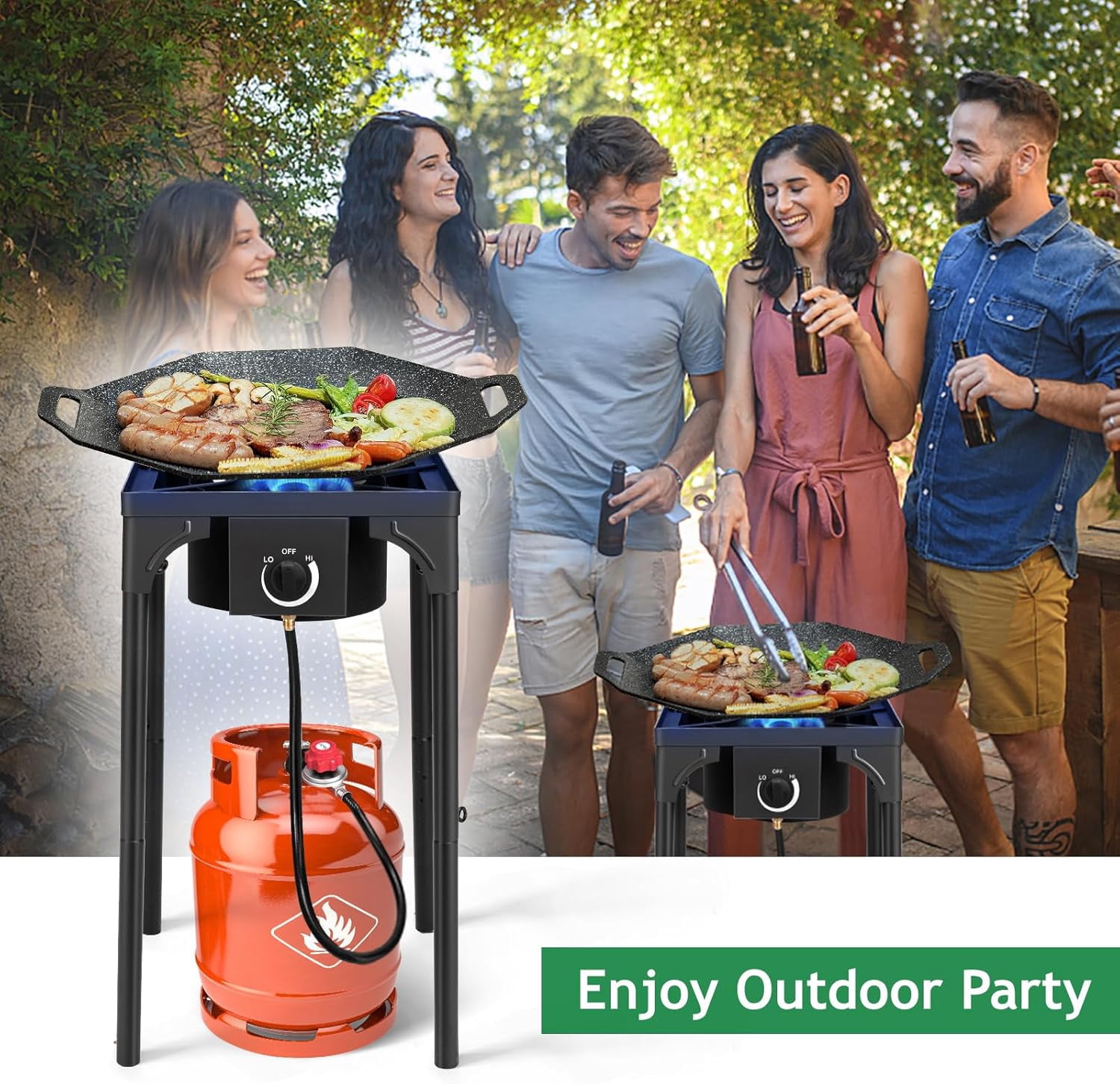 Karl home 1 Burner Propane Gas Stove for Outdoor Cooking, 75,000 BTU Camping Cooker with Removable Legs & Adjustable PSI Regulator for Backyard Cooking BBQ Baking Frying