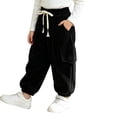 thumbnail image 4 of hotojiny Boys Girls Corduroy Pants Winter Warm Pull on Plain Elastic Waist Trousers Drawstring Thermal Cinch Bottoms Kids Pants(Black,7-8 Years), 4 of 5