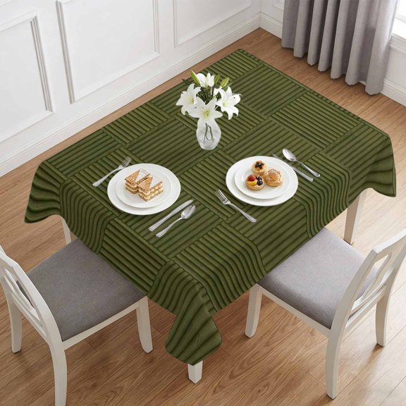 Dark Green Stripe Abstract Geometric Table Cloth 52x70in, Waterproof Rectangle Tablecloth Wipeable Tablecloths Modern Minimalist Table Covers for Dining Tables Party Indoor Outdoor