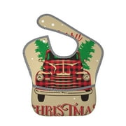 Bingfone Mess-Proof Baby Bib - Waterproof Bib For Baby Boy Or Girl With Food Catcher Pocket, Unisex-Christmas Vintage Red Truck