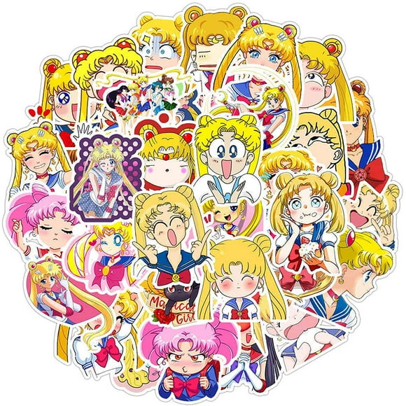 Cartoons Anime Sailo-r Moon Stickers Pack (50pcs) Pauplian Japanese Anime Stickers Vinyl Decals for Hydro Flask Water Bottle Laptop Computer Skateboard MacBook, Cute Sticker Pack, Waterproof Decal.