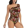 thumbnail image 3 of Gukieu Leaf And Fruit Print One-shoulder Ruffled One-piece Swimsuit with Removable Chest Pads and Tummy-control Swimsuit for Women-XX-Large, 3 of 6