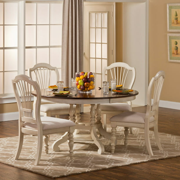 Hilale Furniture Pine Island 5 Piece, Dining Room White Round Back Chairs